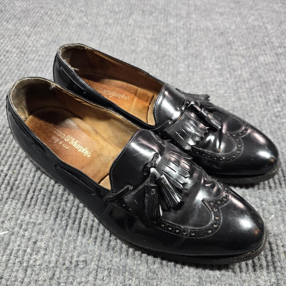 Johnston & Murphy Shoes Mens 10 Black Tassel Wingtip Dress Loafers Made in USA